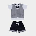 Infants' Navy Cotton Round Neck Striped Baba Suit, नेवी ब्लू, small