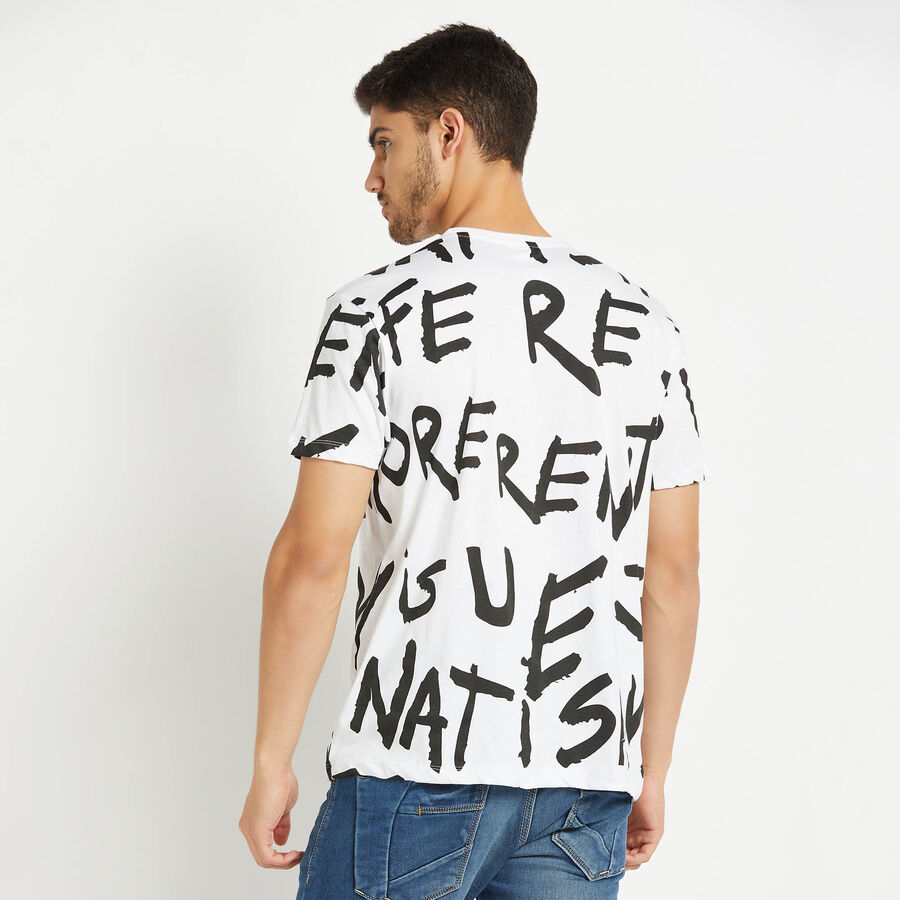 Cotton All Over Print Round Neck T-Shirt, सफ़ेद, large image number null