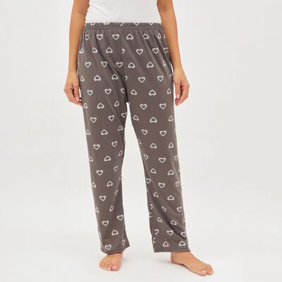 Women's Muted Charcoal Grey Heart Print Elastic Waist Pyjama