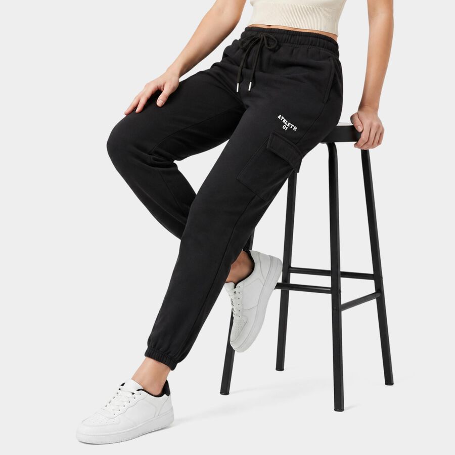 Women's Dark Grey Tapered Fit Cargo Track Pants, गहरा ग्रे, large