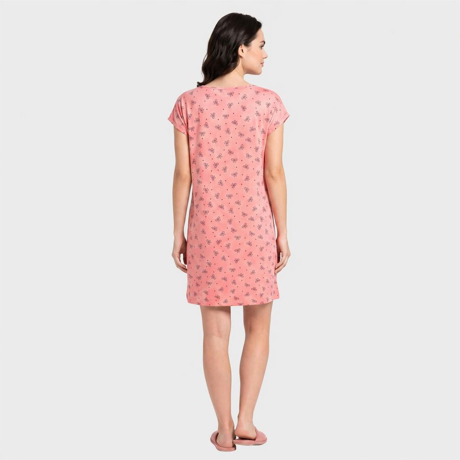 Women's Pink Round Neck T-Shirt Style Nighty, Pink, large