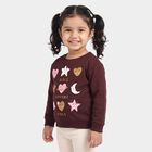 Girls' Wine Round Neck Graphic Print Sweatshirt, Wine, small
