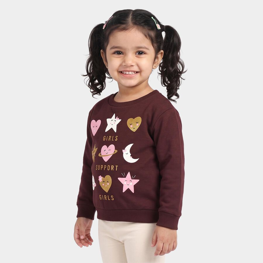 Girls' Wine Round Neck Graphic Print Sweatshirt, Wine, large