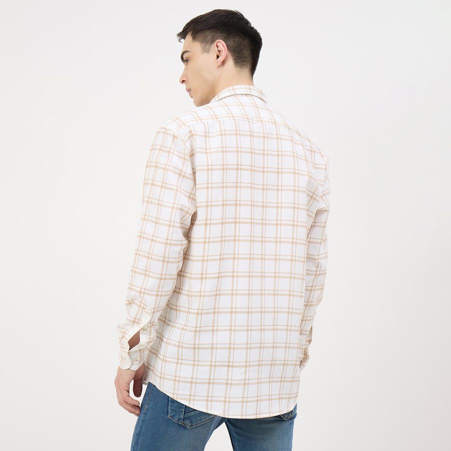 Men's Beige Cotton Spread Collar Casual Shirt, गहरा पीला, large