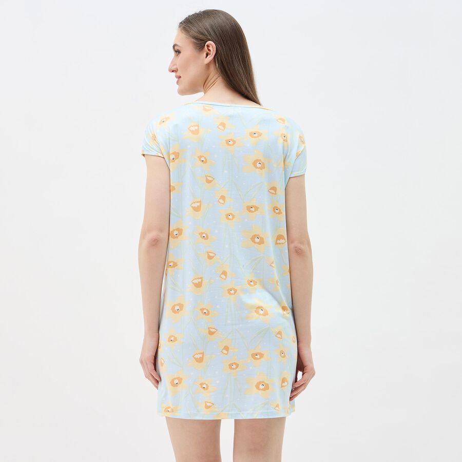 Women's Rich Eggshell White Sleeveless Casual Nighty, हल्का नीला, large