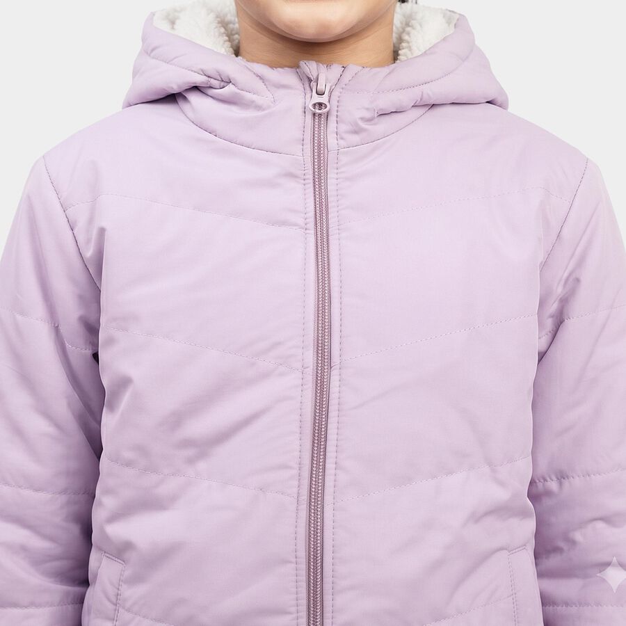 Girls' Lilac Hooded Puffer Jacket, Lilac, large