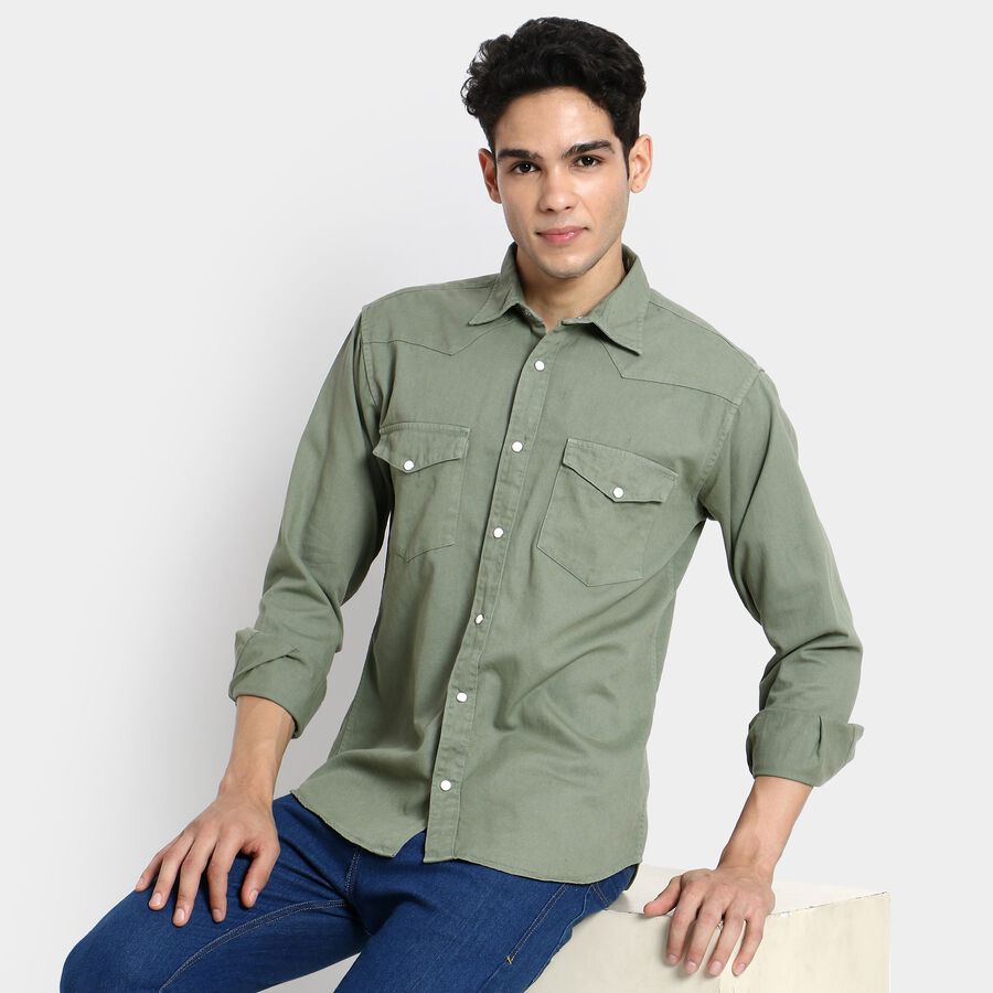 Men's 100% Cotton Casual Shirt, Olive, large image number null