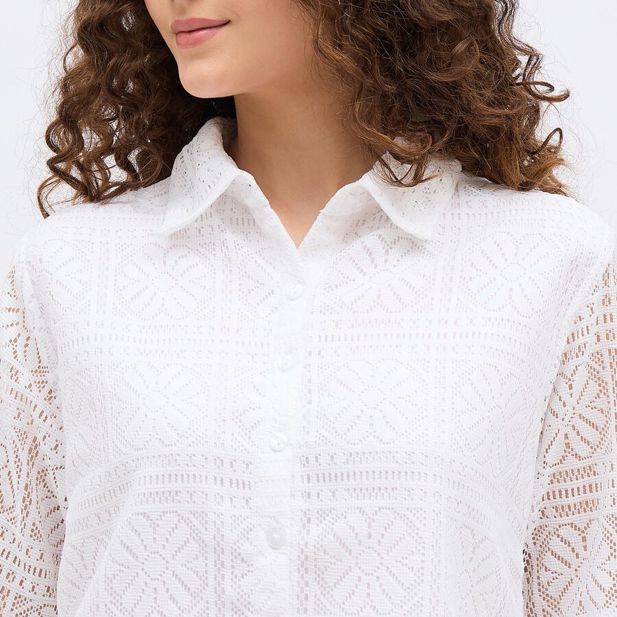 Women's Off White Round Casual Shirt, Off White, large image number null