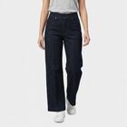Women's Navy Blue Wide Leg Seam Detail Jeans, Dark Blue, small