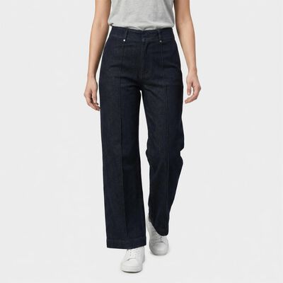 Women's Navy Blue Wide Leg Seam Detail Jeans