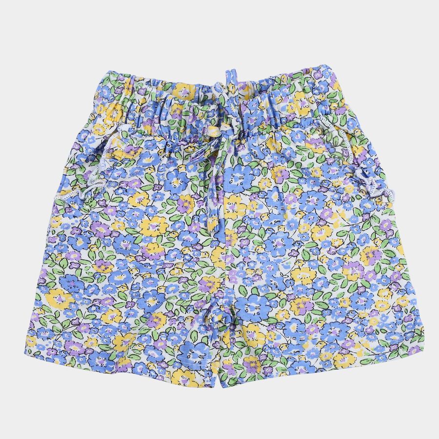 Girls' White Regular Fit Cotton Shorts, सफ़ेद, large