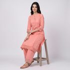 Women's Pink Cotton Notch Neck Solid Straight Kurta, Pink, small