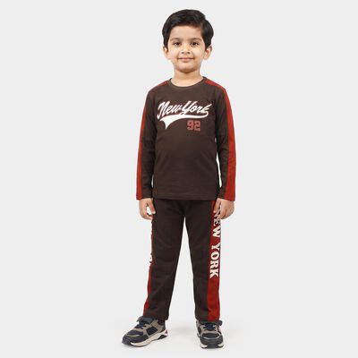 Boys Dark Grey 100% Cotton Crew Neck Graphic Print Baba Suit