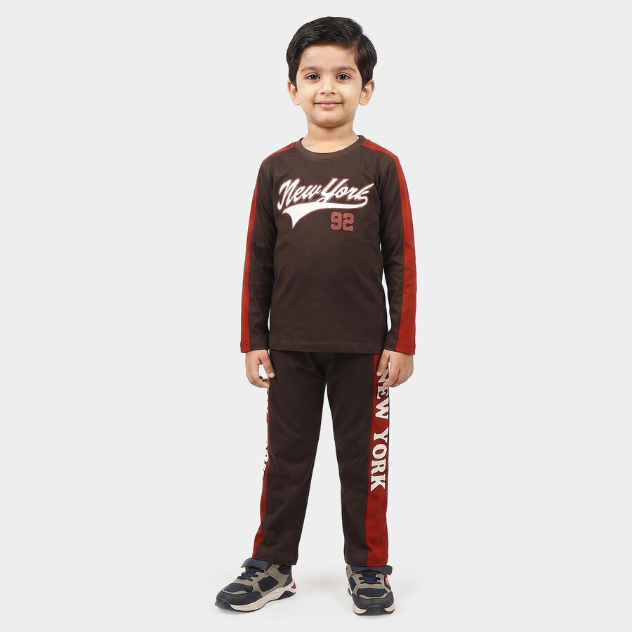 Boys Dark Grey 100% Cotton Crew Neck Graphic Print Baba Suit, Dark Grey, large