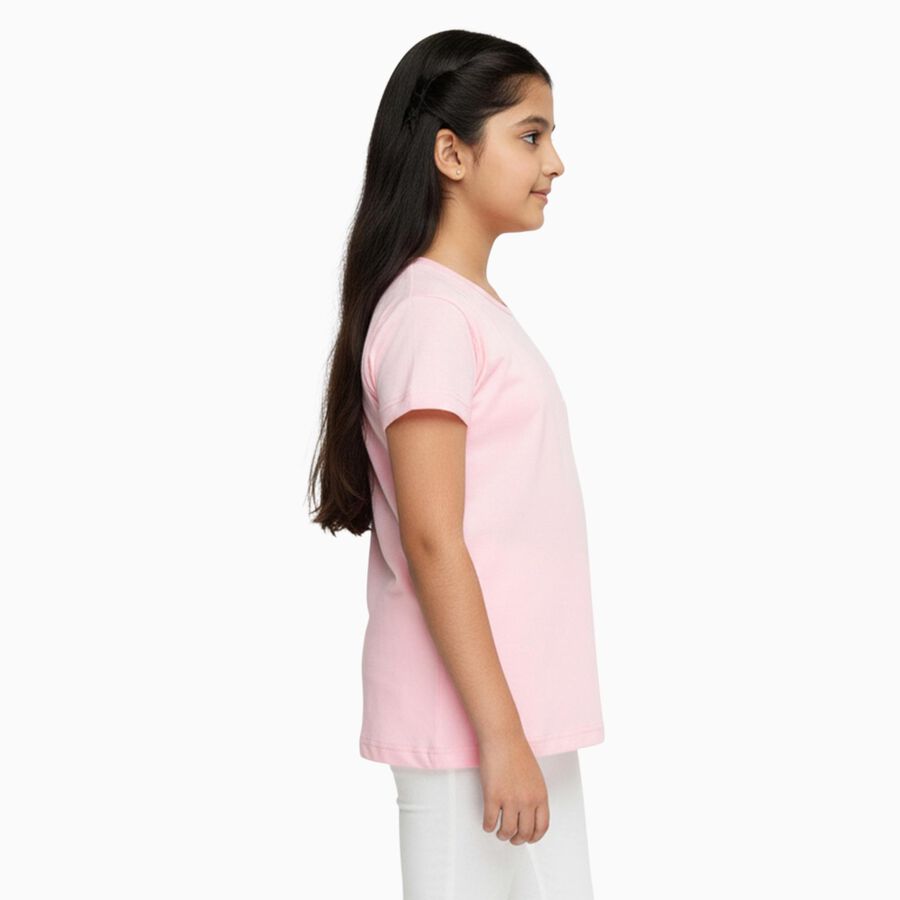Girls Light Pink Round Neck Casual T-Shirt, हल्का गुलाबी, large image number null
