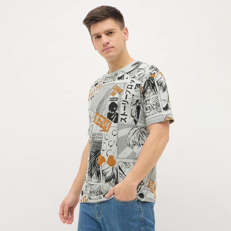 Men's Light Grey Cotton Round Neck Casual T-Shirt, Light Grey, large