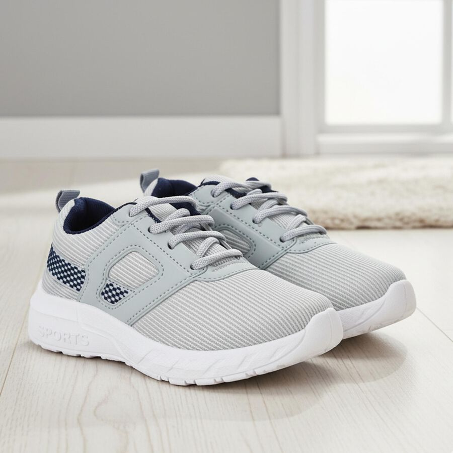 Boys Grey Lace-Up Sneakers, Grey, large