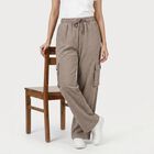 Women's Beige Straight Fit Cargo Track Pants, गहरा पीला, small
