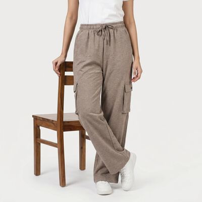 Women's Beige Straight Fit Cargo Track Pants