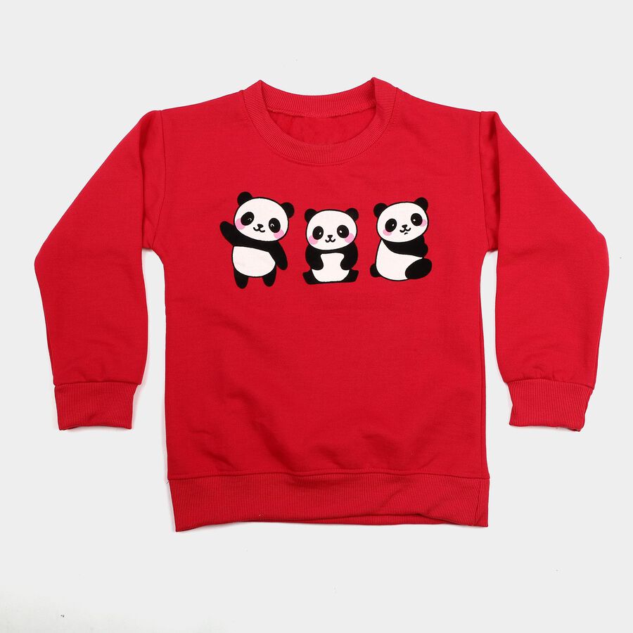 Girls' Fuchsia Crew Neck Pullover Sweatshirt, रानी (फ्यूशिया), large