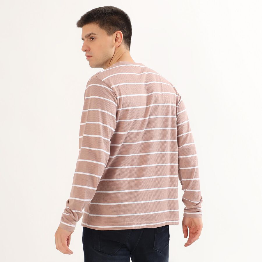 Men's Light Pink Crew Neck Striped T-Shirt, हल्का गुलाबी, large image number null
