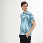 Men's Light Blue Polo Neck Striped T-Shirt, हल्का नीला, small image number null