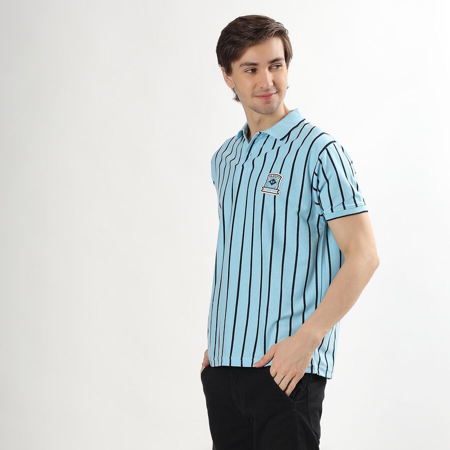 Men's Light Blue Polo Neck Striped T-Shirt, हल्का नीला, large image number null