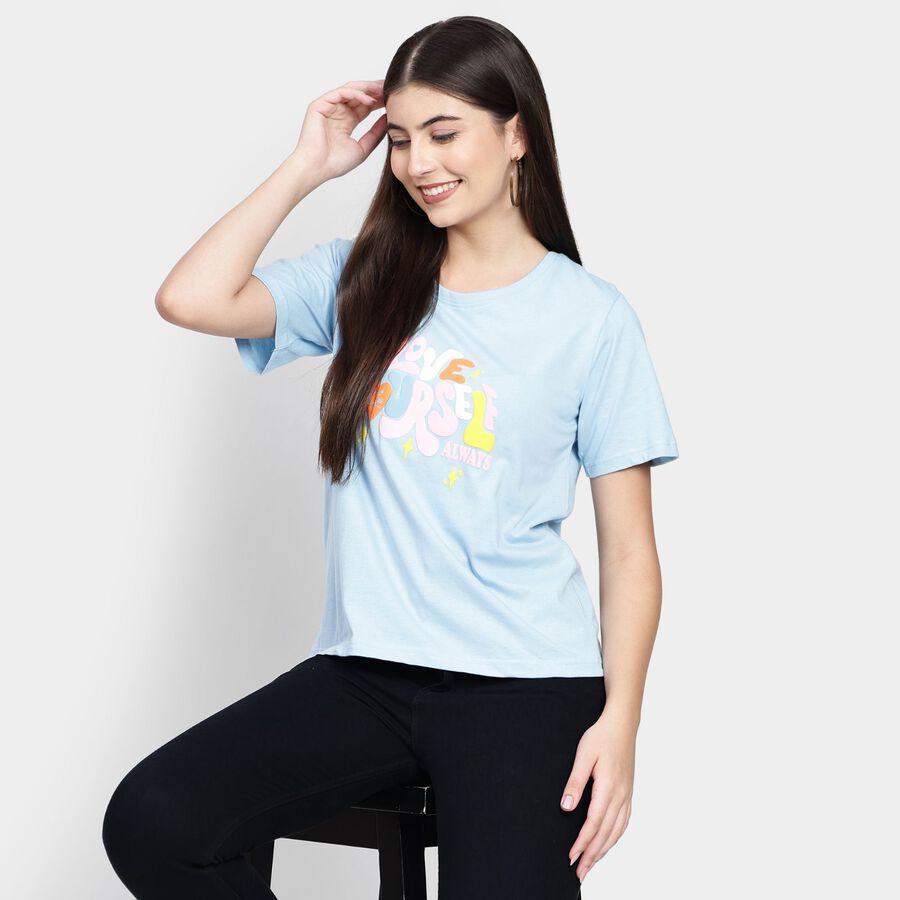 Ladies' Cotton Round Neck T-Shirt, Light Blue, large image number null