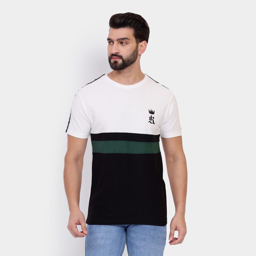 Men's 100% Cotton Round Neck Half Sleeves T-Shirt , काला, large