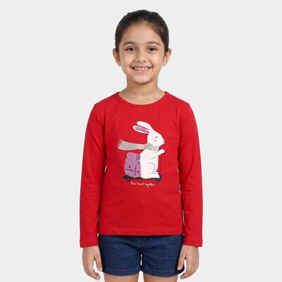 Girls Fuchsia Round Neck Regular Top