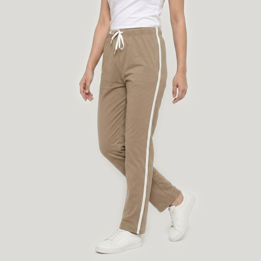Women's Beige Straight Fit Side-Striped Track Pants, गहरा पीला, large