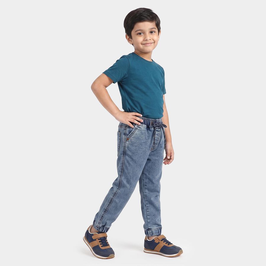 Boys' Light Blue Jogger Fit Washed Jeans, मध्यम नीला, large