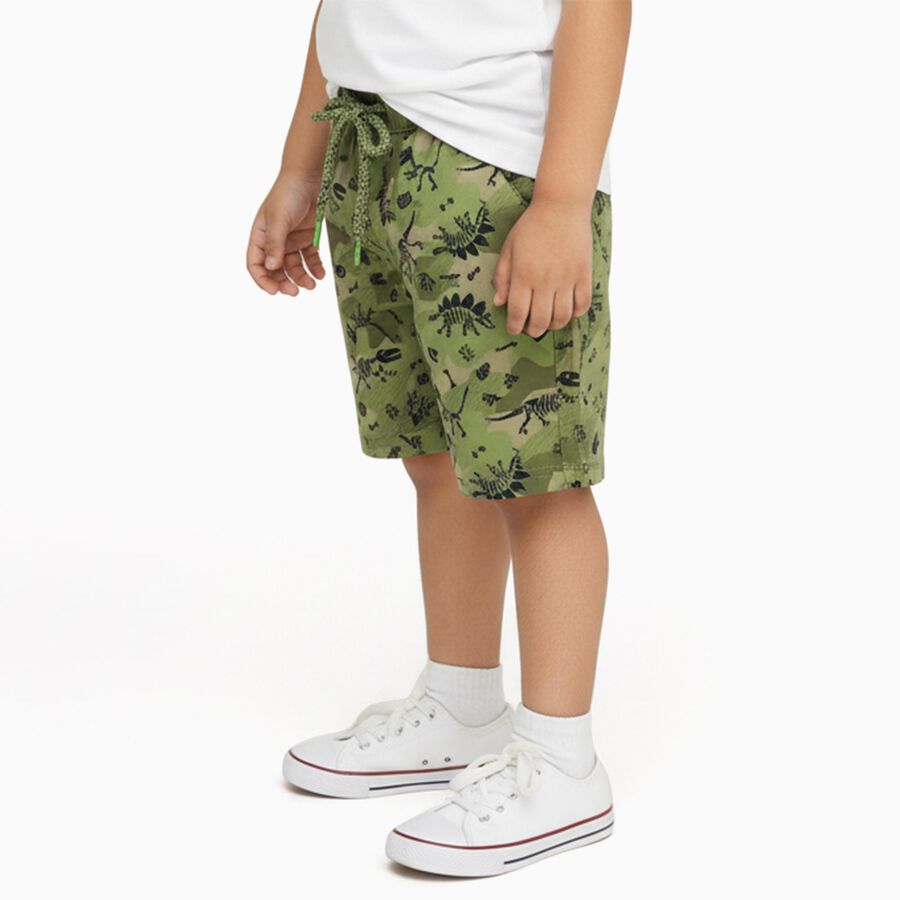 Boys' Muted Olive Green Printed Elastic Waist Bermuda Shorts, Olive, large image number null