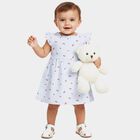 Infants' Blue Regular Fit Cherry Printed Striped Frock, हल्का नीला, small