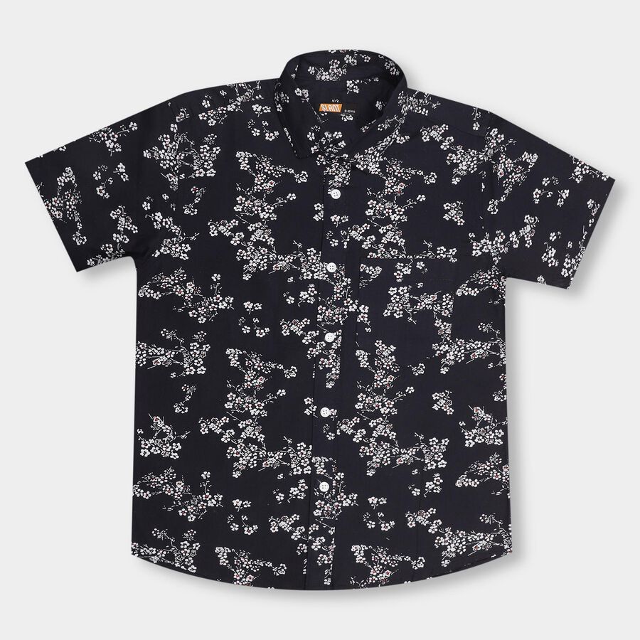 Boys' 100% Cotton Casual Shirt, Navy Blue, large image number null