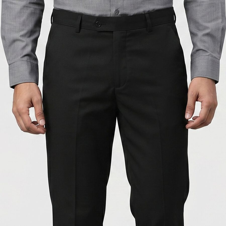 Men's Black Slim Fit Flat-Front Formal Trousers, काला, large
