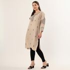 Women's Beige Round Neck Printed Kurta, गहरा पीला, small