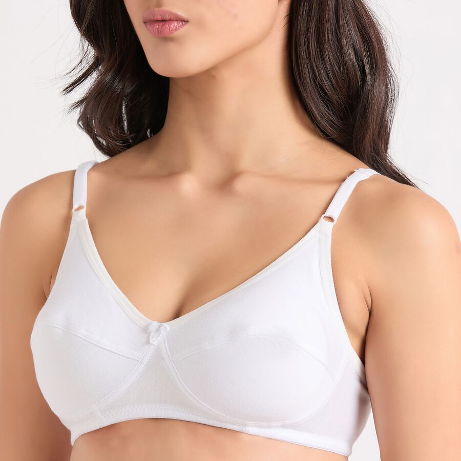 Ladies' 100% Cotton Non-Padded Bra, White, large image number null