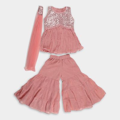 Girls Dusty Pink Sleeveless Sequin Top and Sharara Fusion Set