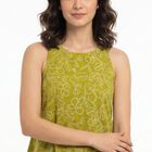 Women's Olive Green Cotton Round Neck Floral Printed Kurti, हल्का हरा, small
