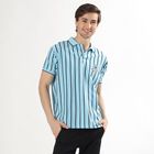 Men's Light Blue Polo Neck Striped T-Shirt, हल्का नीला, small image number null