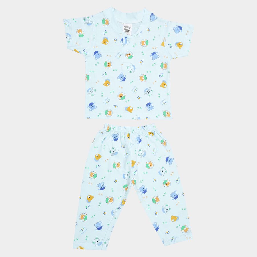 Infants Cotton Printed Night Suit, Aqua, large image number null