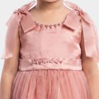 Girls' Pink Fit and Flare Bow Detail Party Wear Frock, Light Pink, small