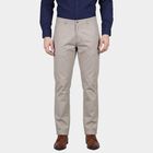 Men's Silver Slim Fit Flat-Front Casual Trousers, सिल्वर, small