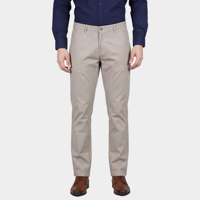 Men's Silver Slim Fit Flat-Front Casual Trousers
