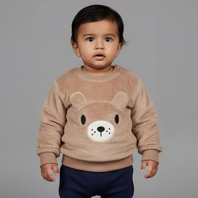 Infants Light Beige Crew Neck Casual Sweatshirt