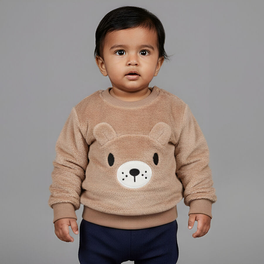 Infants Light Beige Crew Neck Casual Sweatshirt, गहरा पीला, large image number null