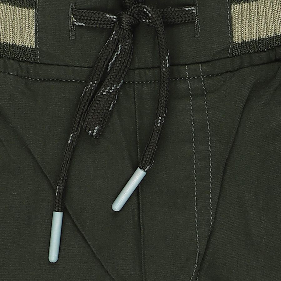 Boys' Olive Green Regular Fit Elastic Waist Trousers, ओलिव, large