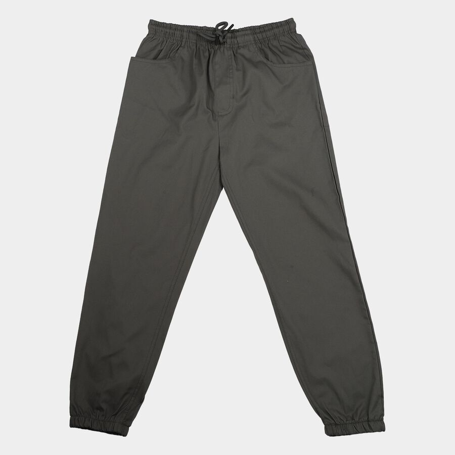 Boys' Dark Grey Regular Fit Solid Jogger Trousers, गहरा ग्रे, large