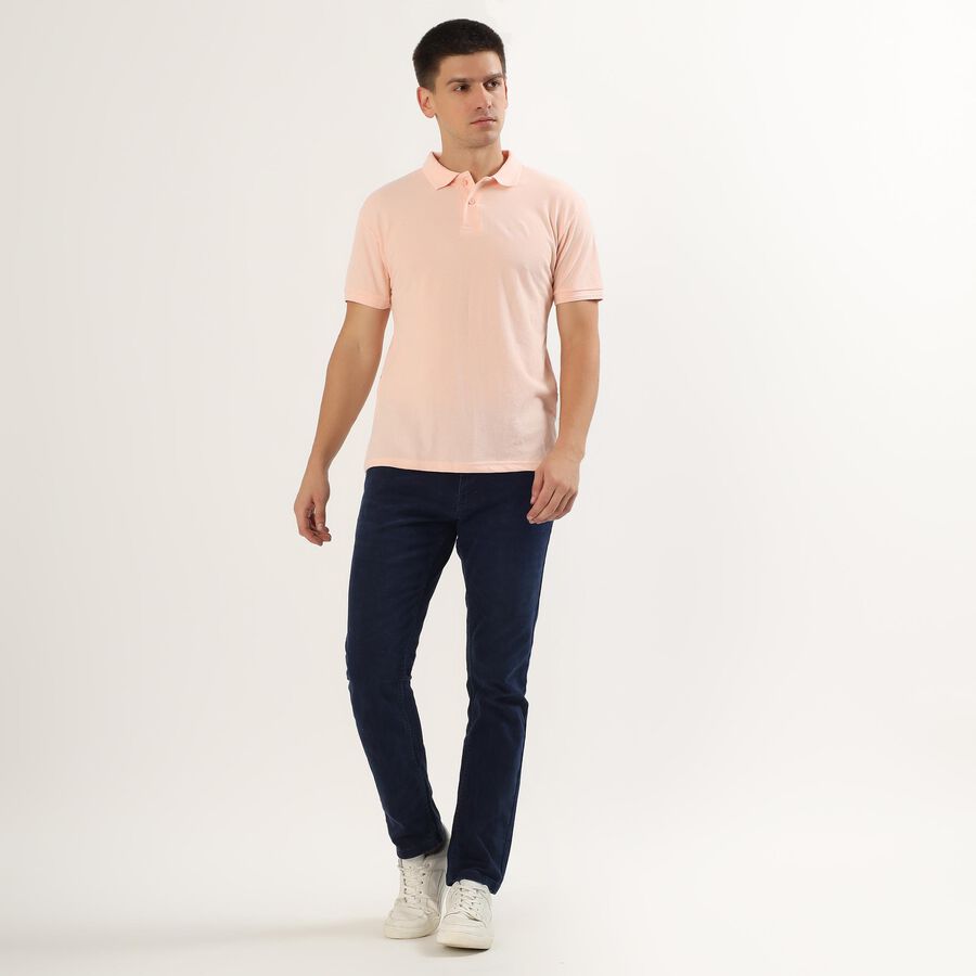 Men's Light Pink Polo Neck Casual T-Shirt, Pink, large